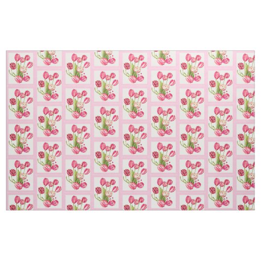 roze tulpen halve druppel stof (Fat Quarter)