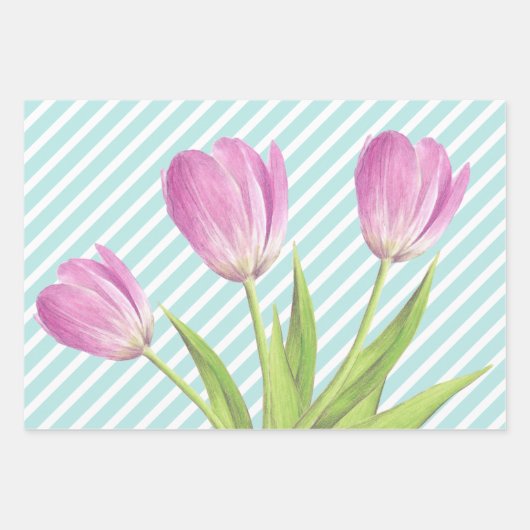  roze tulpen Happy Spring Elegant Floral art Inpakpapier Vel (Voorkant 2)