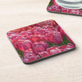 Roze tulpen harde plastic onderzetters (Linkerzijde)