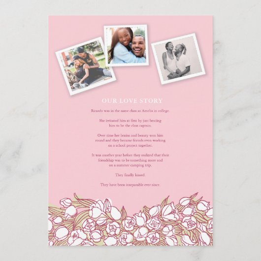 Roze tulpen hardeliefde ceremonie bruiloft programmakaart (Achterkant)