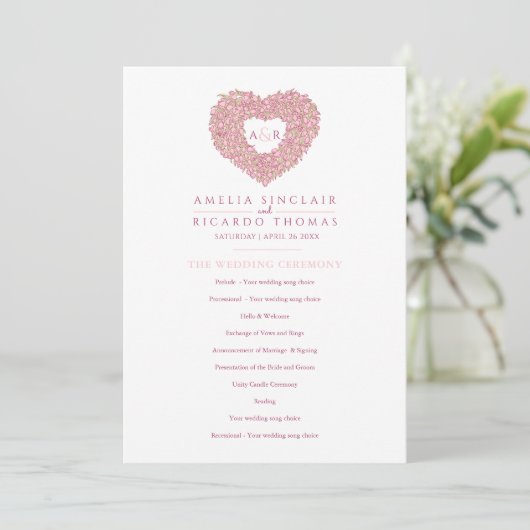 Roze tulpen hardeliefde ceremonie bruiloft programmakaart (Staand voorkant)