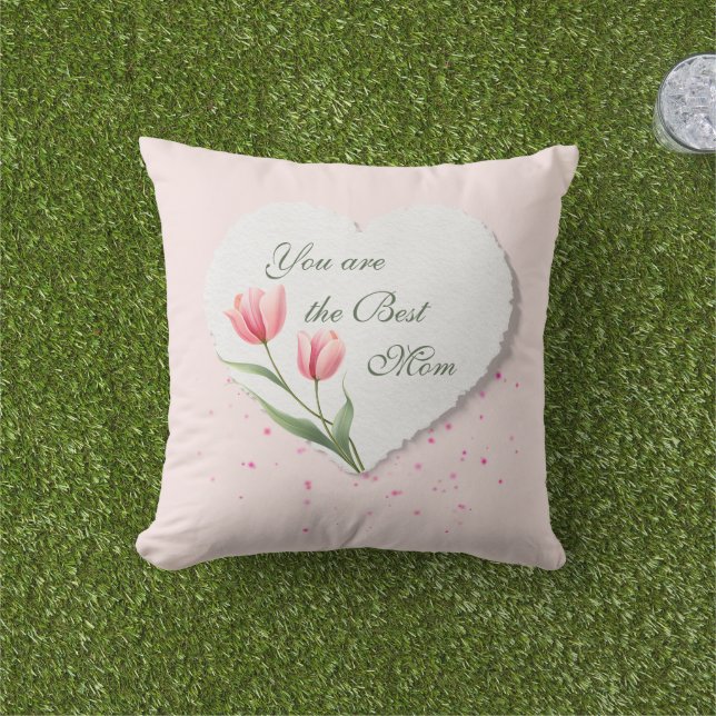 Roze Tulpen Hart Moederdag Cadeau Buitenkussen (Gras)