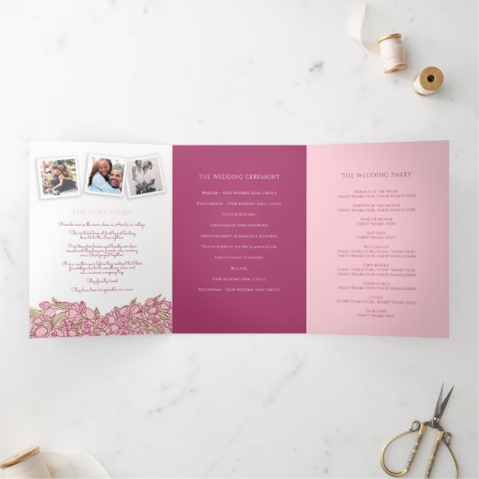 Roze tulpen hartfloreel verhaal toewijding bruilof drieluik programma (Binnen)