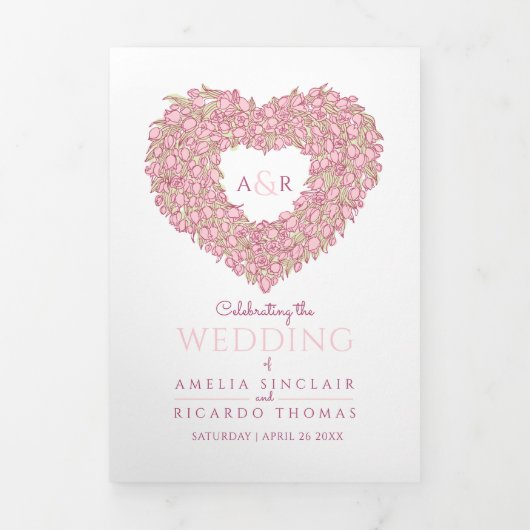 Roze tulpen hartfloreel verhaal toewijding bruilof drieluik programma (Cover)