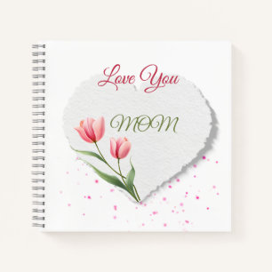 Roze tulpen houden van jou mama papieren hart notitieboek