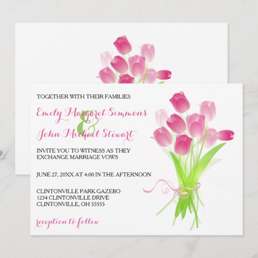 Roze Tulpen - Huwelijksuitnodiging Kaart (Voorkant / Achterkant)