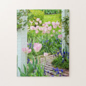roze tulpen in de lentuin legpuzzel (Verticaal)
