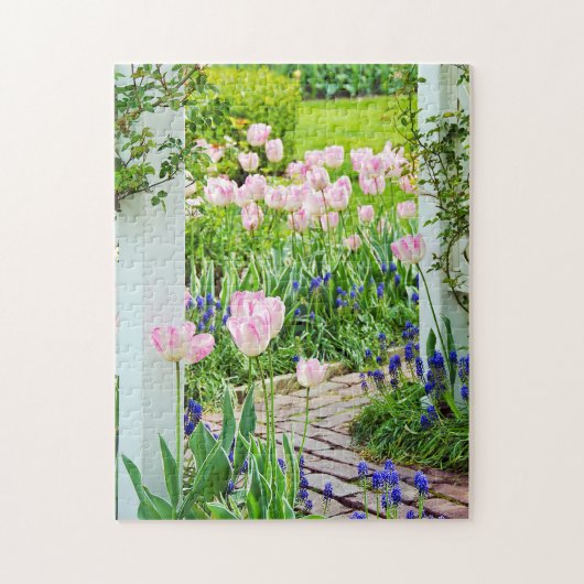 roze tulpen in de lentuin legpuzzel (Verticaal)