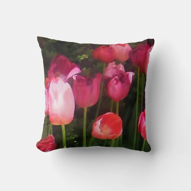 Roze tulpen in de tuin kussen (Voorkant)