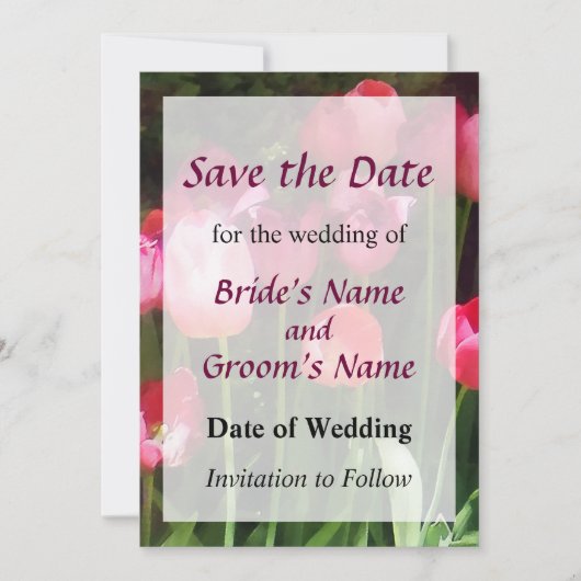 Roze tulpen in de tuin Save the Date (Voorkant)