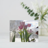 Roze tulpen in de winter briefkaart (Staand voorkant)
