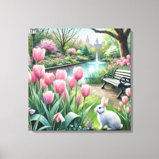Roze tulpen in het park canvas afdruk (Voorkant)
