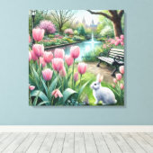 Roze tulpen in het park canvas afdruk (Insitu (Houten vloer))