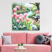 Roze tulpen in het park canvas afdruk (Insitu (Woonkamer))