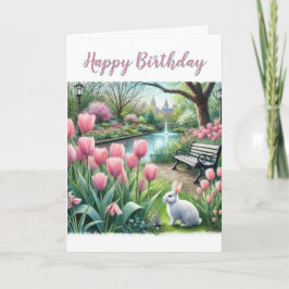 Roze tulpen in het park Gefeliciteerd met je verja Kaart