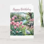 Roze tulpen in het park Happy Birthday Greeting Kaart (Voorkant)