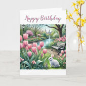 Roze tulpen in het park Happy Birthday Greeting Kaart (Gele Bloem)