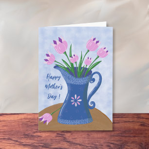 Roze tulpen in kan Moederdag wenskaart Kaart