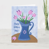 Roze tulpen in kruik Moederdag Wenskaart Kaart (Voorkant)