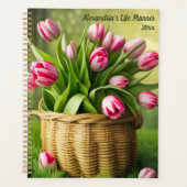 Roze tulpen in landelijke mand planner (Voorkant)