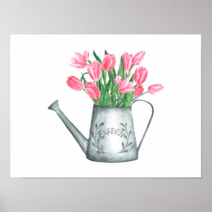 Roze Tulpen in Watercan Waterverf Poster