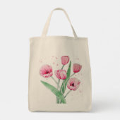 Roze Tulpen in Waterverven Tote Bag (Achterkant)