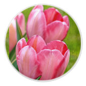 Roze tulpen keramische knop (Voorkant)