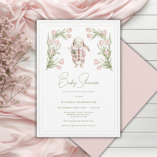 Roze Tulpen Konijn Dier Baby Shower Kaart
