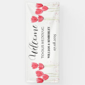Roze Tulpen Lente Bloemen Rustieke Elegante Bruilo Spandoek (Verticaal)