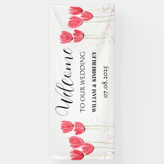 Roze Tulpen Lente Bloemen Rustieke Elegante Bruilo Spandoek (Verticaal)