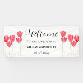 Roze Tulpen Lente Bloemen Rustieke Elegante Bruilo Spandoek (Horizontaal)