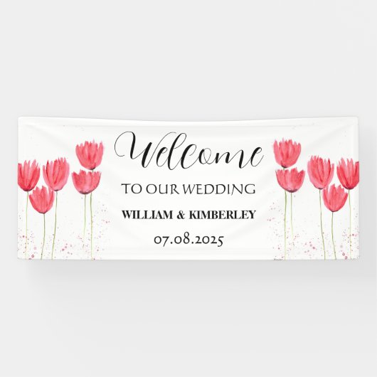 Roze Tulpen Lente Bloemen Rustieke Elegante Bruilo Spandoek (Horizontaal)