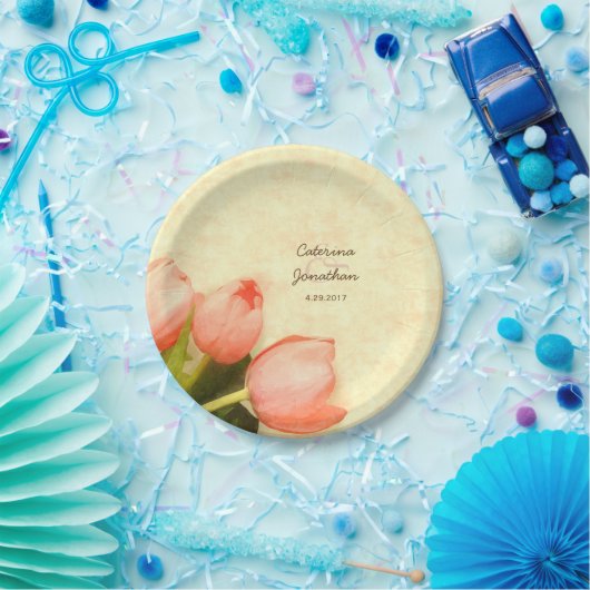 Roze tulpen lente bruiloft receptie papieren bordje (Feest)