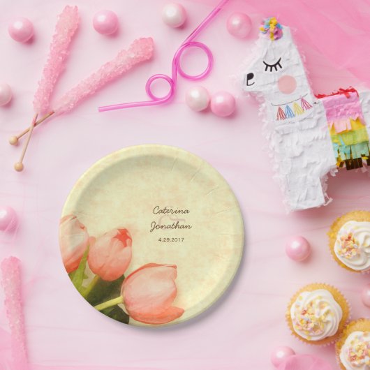 Roze tulpen lente bruiloft receptie papieren bordje (Feest)