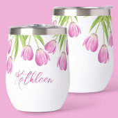 Roze Tulpen Lente Elegante Floral Chic Script Naam