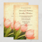 Roze tulpen lente trouwuitnodiging kaart (Voorkant / Achterkant)