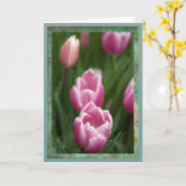 Roze tulpen met dauwdruppels kaart (Gele Bloem)