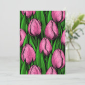 Roze tulpen met groene bladeren (Staand voorkant)