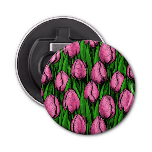 Roze tulpen met groene bladeren button flesopener