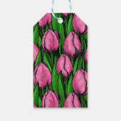 Roze tulpen met groene bladeren cadeaulabel (Achterkant)