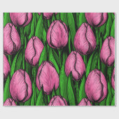 Roze tulpen met groene bladeren cadeaupapier (Vlak)