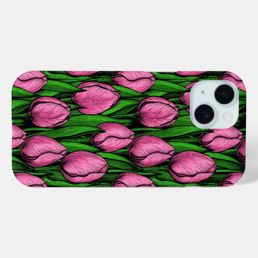 Roze tulpen met groene bladeren Case-Mate iPhone case (Achterkant (horizontaal))