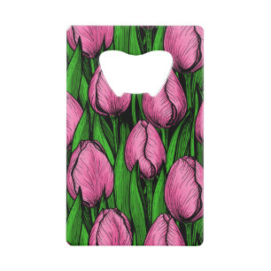 Roze tulpen met groene bladeren creditkaart flessenopener