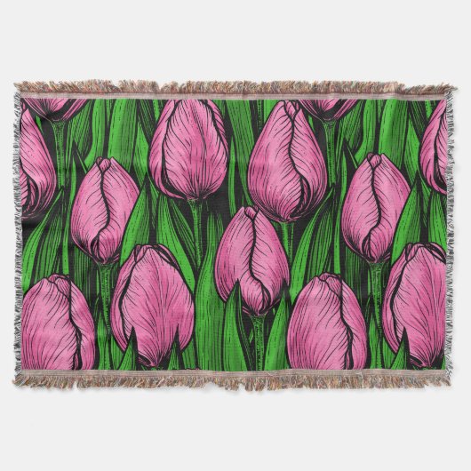Roze tulpen met groene bladeren deken (Voorkant)