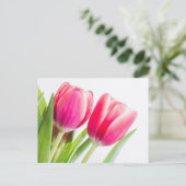 Roze tulpen met groene bladeren Foto Briefkaart (Staand voorkant)