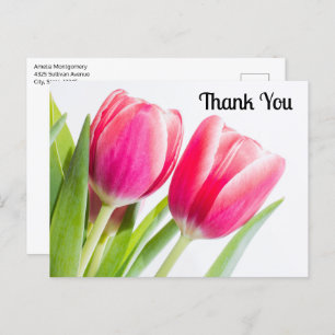 Roze Tulpen Met Groene Bladeren Foto Dank U Briefkaart