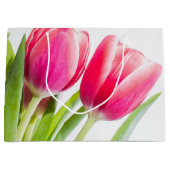 Roze tulpen met groene bladeren Foto Groot Cadeauzakje (Voorkant)