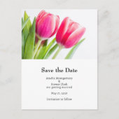 Roze Tulpen Met Groene Bladeren Foto Huwelijk Aankondigingskaart (Voorkant)