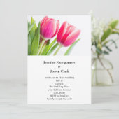 Roze Tulpen Met Groene Bladeren Foto Huwelijk Kaart (Staand voorkant)