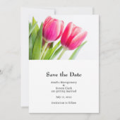 Roze Tulpen Met Groene Bladeren Foto Huwelijk Save The Date (Voorkant)